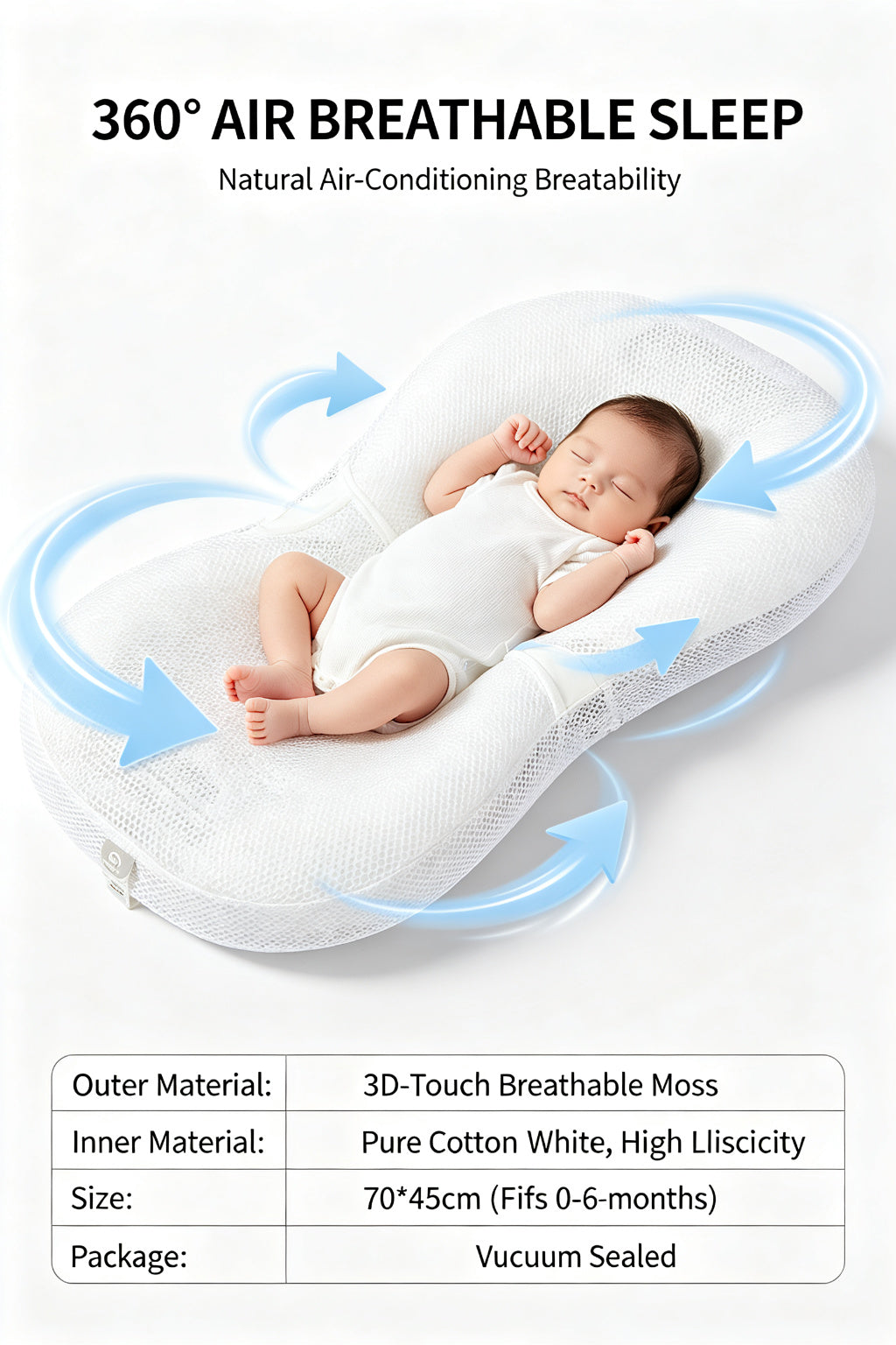Breathable Mesh Baby Lounger Nest Portable Newborn Sleep Bed Anti-Pressure Floor Mat 75x45cm