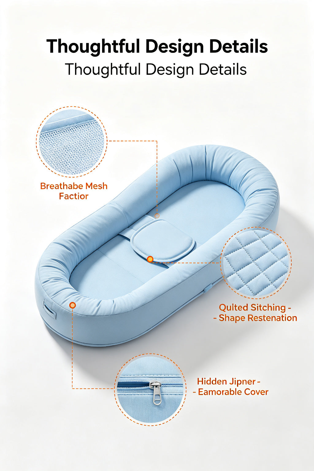 Breathable Mesh Baby Lounger Nest Portable Newborn Sleep Bed Anti-Pressure Floor Mat 75x45cm