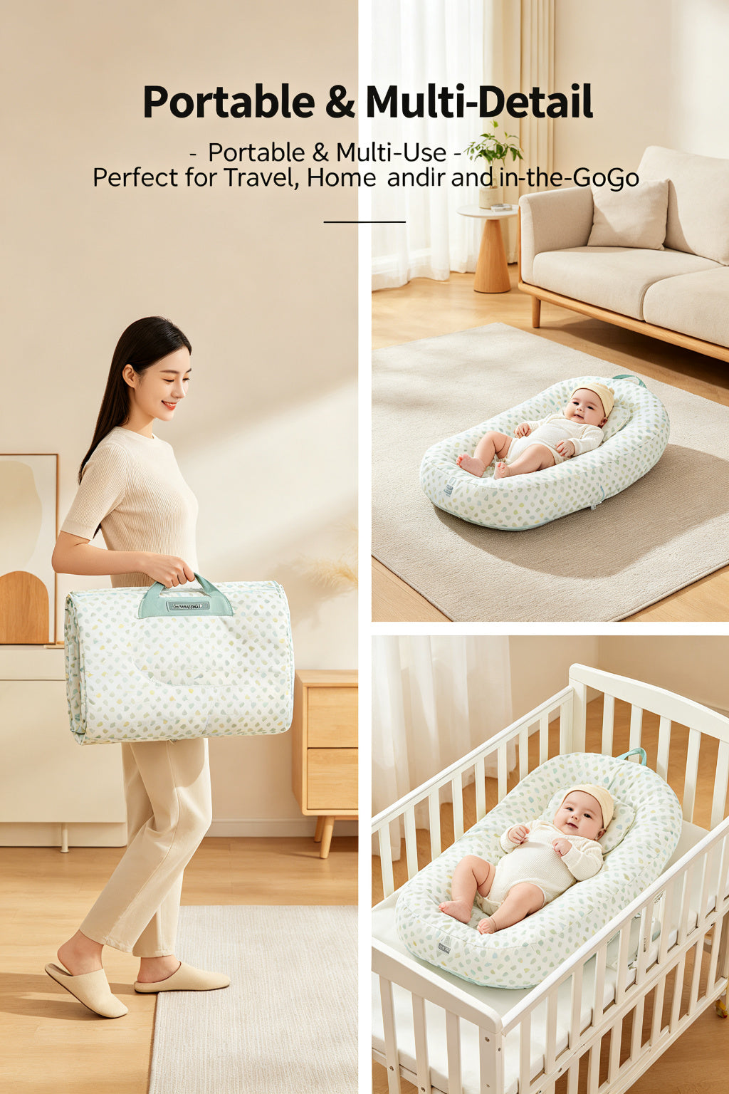 Breathable Mesh Baby Lounger Nest Portable Newborn Sleep Bed Anti-Pressure Floor Mat 75x45cm